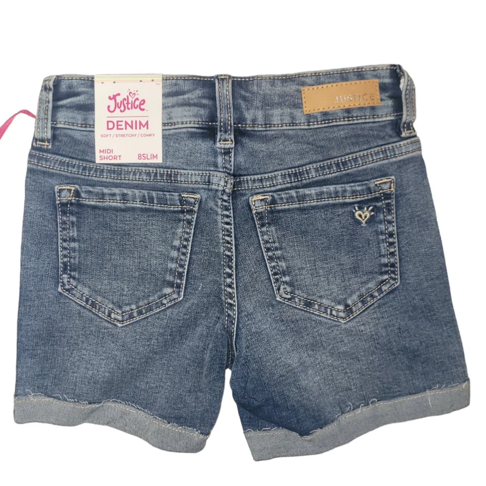 Justice Girls Denim Midi Medium Wash Short Size 8 Slim